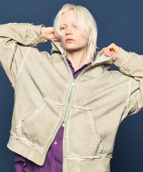 UNISEX》Over-Dye Embroidery Prime-Over Sweat Zip Hoodie/オーバー