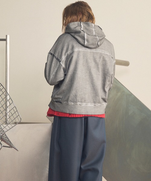 UNISEX》Over-Dye Embroidery Prime-Over Sweat Zip Hoodie/オーバー