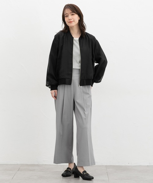 Honeys（ハニーズ）の「シアー重ねブルゾン（ブルゾン・レディース・グレイッシュベージュ/グレイッシュブルー/ブラック/ピンク系・M/LL/L/3L/S）」の7枚目の写真