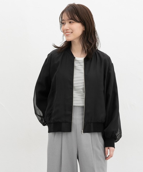 Honeys（ハニーズ）の「シアー重ねブルゾン（ブルゾン・レディース・グレイッシュベージュ/グレイッシュブルー/ブラック/ピンク系・M/LL/L/3L/S）」の8枚目の写真