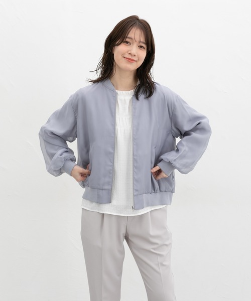 Honeys（ハニーズ）の「シアー重ねブルゾン（ブルゾン・レディース・グレイッシュベージュ/グレイッシュブルー/ブラック/ピンク系・M/LL/L/3L/S）」の11枚目の写真