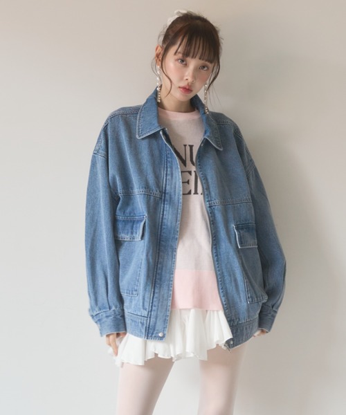 Nadana(ナダナ)の「デニムミドルジャケット(デニムジャケット・レディース・サックスブルー・MEDIUM)」の1枚目の写真