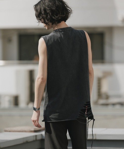 Theater code（シアターコード）の「Chain Design Distressed Wash Tank Top / チェーンデザイン ウォッシュ加工 ダメージタンクトップ 2026年春夏（タンクトップ・メンズ・ブラック/グレー・M/L）」の5枚目の写真