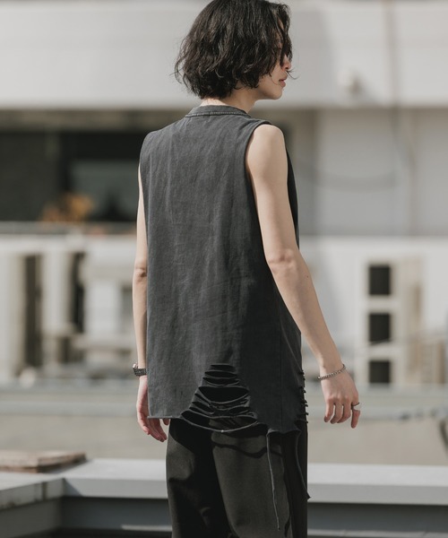 Theater code（シアターコード）の「Chain Design Distressed Wash Tank Top / チェーンデザイン ウォッシュ加工 ダメージタンクトップ 2026年春夏（タンクトップ・メンズ・ブラック/グレー・M/L）」の6枚目の写真