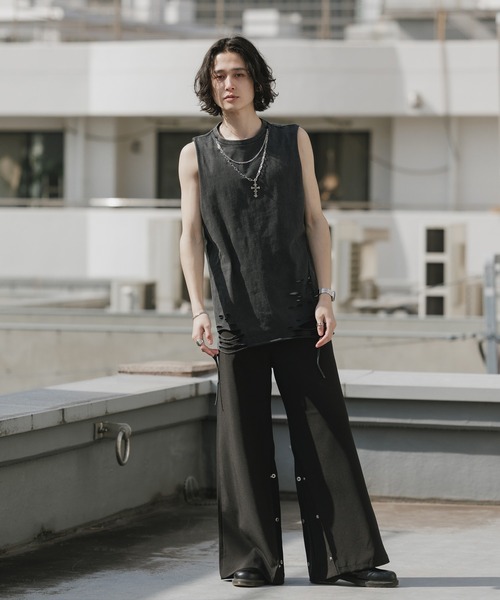 Theater code（シアターコード）の「Chain Design Distressed Wash Tank Top / チェーンデザイン ウォッシュ加工 ダメージタンクトップ 2026年春夏（タンクトップ・メンズ・ブラック/グレー・M/L）」の7枚目の写真