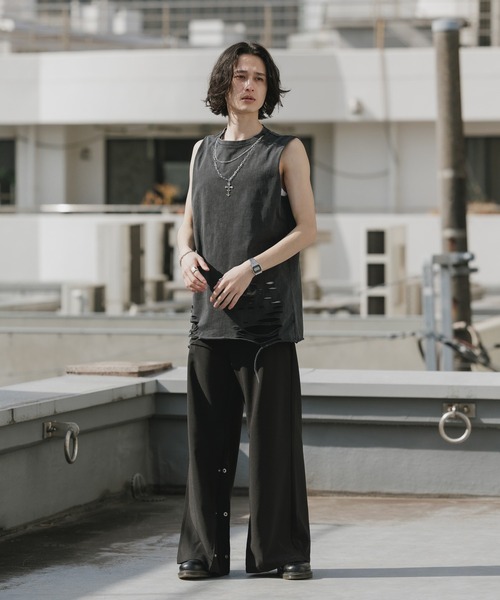 Theater code（シアターコード）の「Chain Design Distressed Wash Tank Top / チェーンデザイン ウォッシュ加工 ダメージタンクトップ 2026年春夏（タンクトップ・メンズ・ブラック/グレー・M/L）」の8枚目の写真