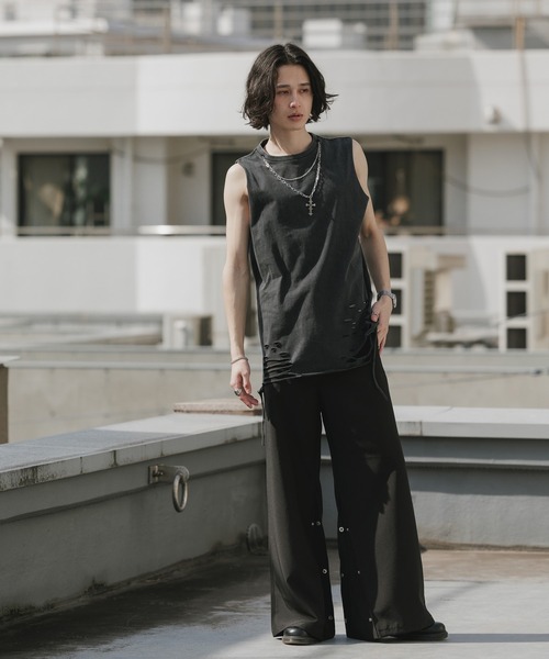 Theater code（シアターコード）の「Chain Design Distressed Wash Tank Top / チェーンデザイン ウォッシュ加工 ダメージタンクトップ 2026年春夏（タンクトップ・メンズ・ブラック/グレー・M/L）」の9枚目の写真