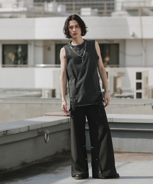 Theater code（シアターコード）の「Chain Design Distressed Wash Tank Top / チェーンデザイン ウォッシュ加工 ダメージタンクトップ 2026年春夏（タンクトップ・メンズ・ブラック/グレー・M/L）」の10枚目の写真