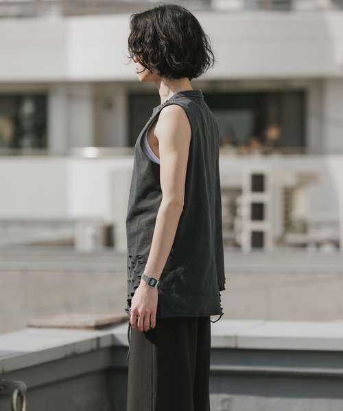 Theater code（シアターコード）の「Chain Design Distressed Wash Tank Top / チェーンデザイン ウォッシュ加工 ダメージタンクトップ 2026年春夏（タンクトップ・メンズ・ブラック/グレー・M/L）」の21枚目の写真