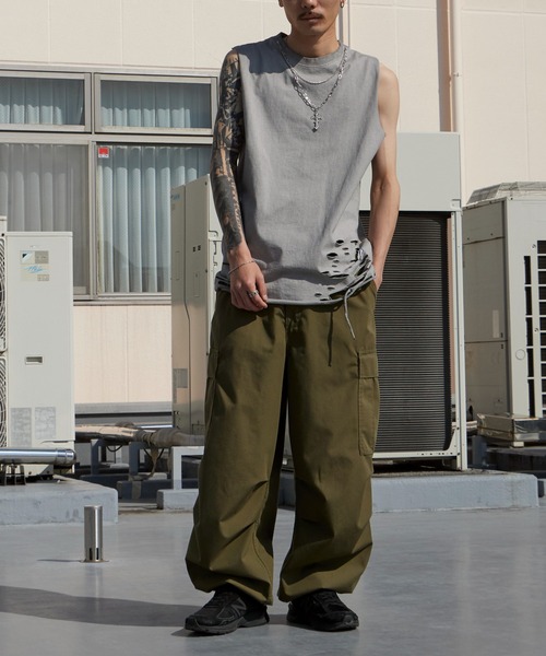 Theater code（シアターコード）の「Chain Design Distressed Wash Tank Top / チェーンデザイン ウォッシュ加工 ダメージタンクトップ 2026年春夏（タンクトップ・メンズ・ブラック/グレー・M/L）」の18枚目の写真