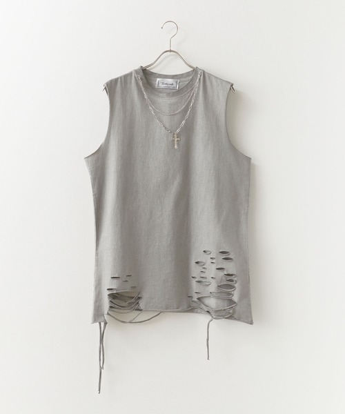 Theater code（シアターコード）の「Chain Design Distressed Wash Tank Top / チェーンデザイン ウォッシュ加工 ダメージタンクトップ 2026年春夏（タンクトップ・メンズ・ブラック/グレー・M/L）」の12枚目の写真