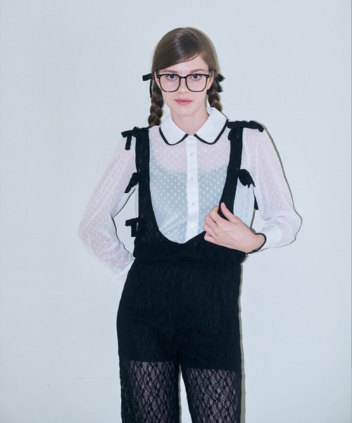 mieya mieya(ミーヤミーヤ)の「【mieya mieya】BABY LACE SALOPETTE/ベビーレースサロペット(サロペット/オーバーオール・レディース・ブラック/ピンク・FREE)」の1枚目の写真