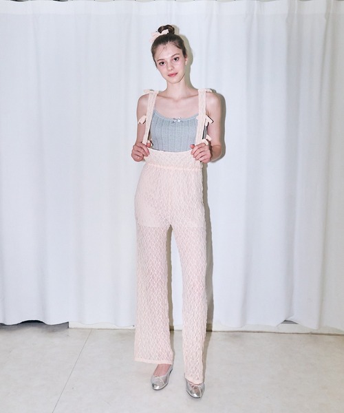 mieya mieya(ミーヤミーヤ)の「【mieya mieya】BABY LACE SALOPETTE/ベビーレースサロペット(サロペット/オーバーオール・レディース・ブラック/ピンク・FREE)」の3枚目の写真