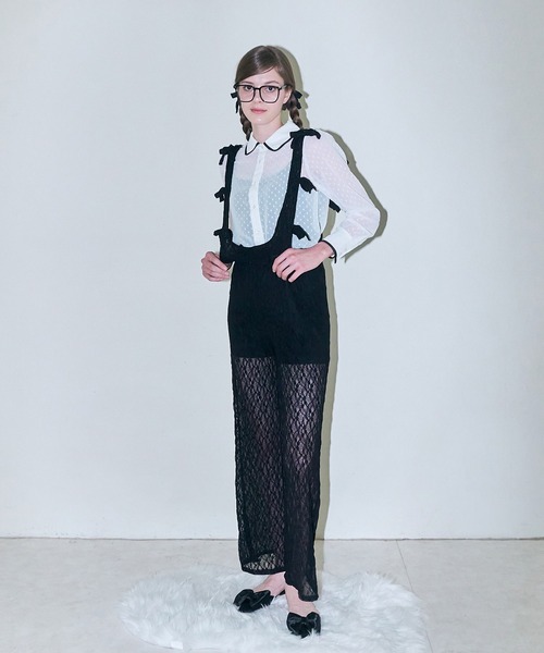 mieya mieya(ミーヤミーヤ)の「【mieya mieya】BABY LACE SALOPETTE/ベビーレースサロペット(サロペット/オーバーオール・レディース・ブラック/ピンク・FREE)」の16枚目の写真