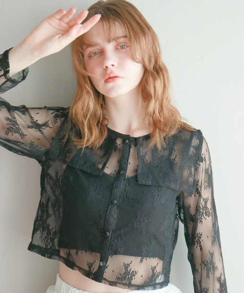 mic by Olu.（ミックバイオルドット）の「セーラーレースブラウス（シャツ/ブラウス・レディース・ブラック/ホワイト/ブラウン・FREE）」の2枚目の写真