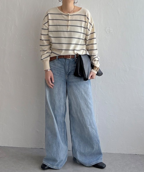 LBC（エルビーシー）の「コットンタッチ2WAYヘンリーニット（ニット/セーター・レディース・ピンク/オフホワイト/グリーン/ブルー・L/M）」の12枚目の写真