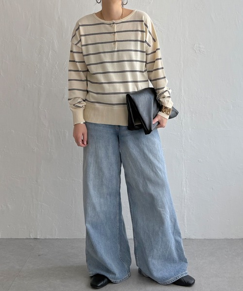 LBC（エルビーシー）の「コットンタッチ2WAYヘンリーニット（ニット/セーター・レディース・ピンク/オフホワイト/グリーン/ブルー・L/M）」の5枚目の写真