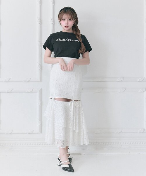 Belle Charme(ベルシャルム)の「【Belle Charme】Ribbon Slit Mermaid Skirt(スカート・レディース・ブラック/オフホワイト・MEDIUM/SMALL)」の14枚目の写真