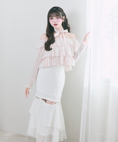 Belle Charme(ベルシャルム)の「【Belle Charme】Ribbon Slit Mermaid Skirt(スカート・レディース・ブラック/オフホワイト・MEDIUM/SMALL)」の17枚目の写真