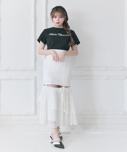 OLIVE des OLIVE（オリーブデオリーブ）の「【Belle Charme】Ribbon Slit Mermaid Skirt（スカート・レディース・ブラック/オフホワイト・MEDIUM/SMALL）」の2枚目の写真