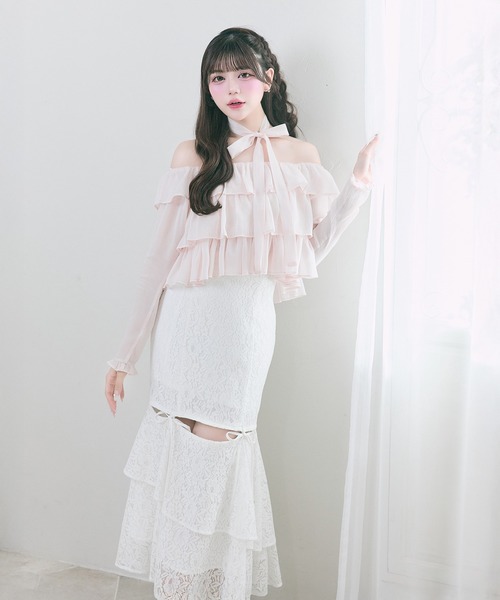 OLIVE des OLIVE（オリーブデオリーブ）の「【Belle Charme】Ribbon Slit Mermaid Skirt（スカート・レディース・ブラック/オフホワイト・MEDIUM/SMALL）」の5枚目の写真