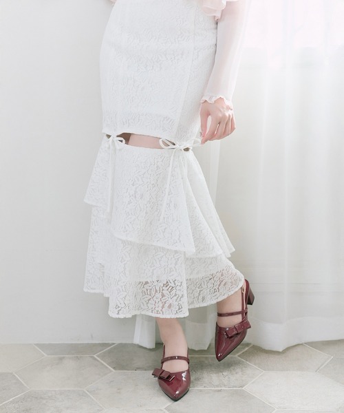 OLIVE des OLIVE（オリーブデオリーブ）の「【Belle Charme】Ribbon Slit Mermaid Skirt（スカート・レディース・ブラック/オフホワイト・MEDIUM/SMALL）」の6枚目の写真