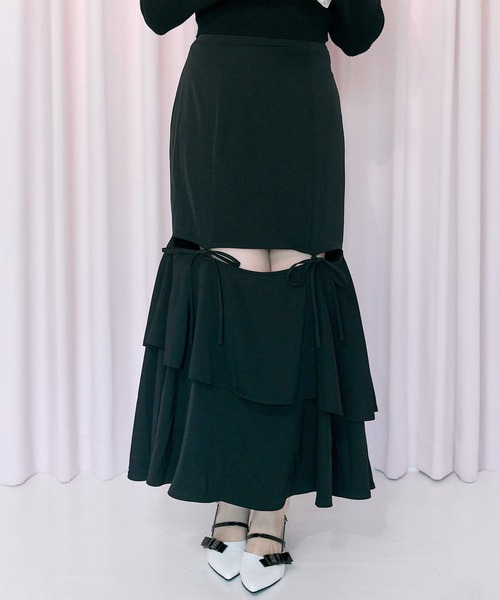 OLIVE des OLIVE（オリーブデオリーブ）の「【Belle Charme】Ribbon Slit Mermaid Skirt（スカート・レディース・ブラック/オフホワイト・MEDIUM/SMALL）」の11枚目の写真