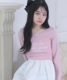 WEGO/【26年春新作】リボン付き刺繍リブロンT