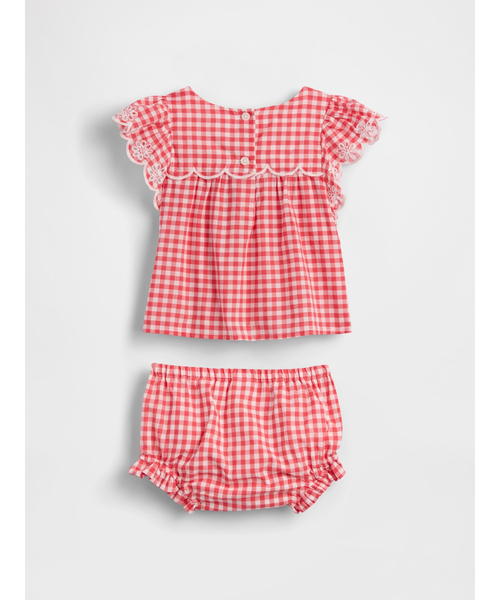 GAP(ギャップ)の「アイレット ギンガムチェック コーデセット (ベビー)(セットアップ・キッズ・レッド・90cm/80cm/70cm/60cm)」の2枚目の写真