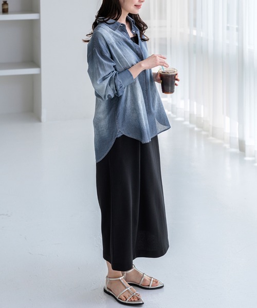 セール】柔らかシアーデニム素材シャツチュニック（チュニック