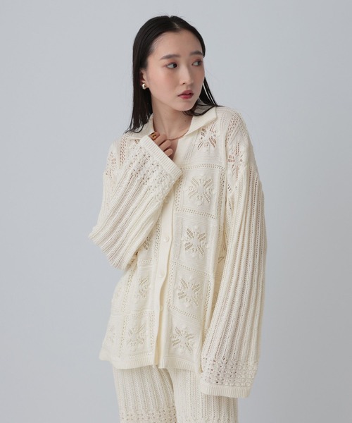 LEPSIM（レプシィム）の「クロシェカーディガン　639439（カーディガン/ボレロ・レディース・オフホワイト/ブラック・FREE）」の3枚目の写真