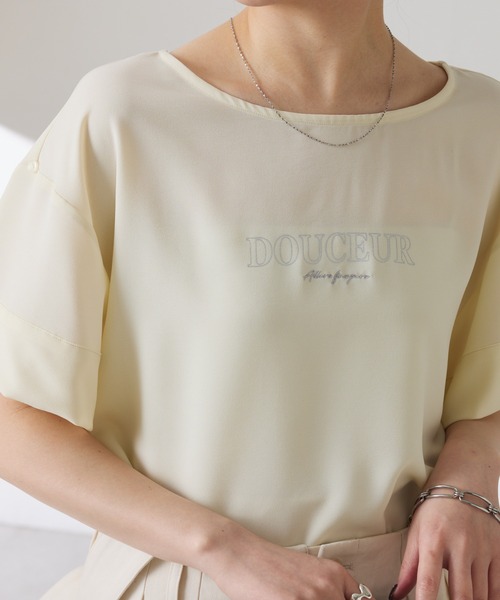 COLLAGE GALLARDAGALANTE(コラージュガリャルダガランテ)の「袖アレンジジョーゼットロゴT(Tシャツ/カットソー・レディース・レモンイエロー/オフホワイト/ネイビー・FREE)」の3枚目の写真