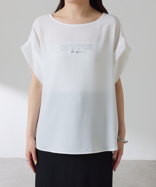 COLLAGE GALLARDAGALANTE(コラージュガリャルダガランテ)の「袖アレンジジョーゼットロゴT(Tシャツ/カットソー・レディース・レモンイエロー/オフホワイト/ネイビー・FREE)」の15枚目の写真