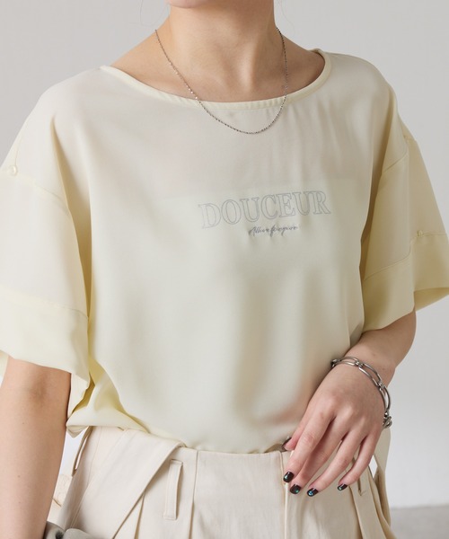 COLLAGE GALLARDAGALANTE(コラージュガリャルダガランテ)の「袖アレンジジョーゼットロゴT(Tシャツ/カットソー・レディース・レモンイエロー/オフホワイト/ネイビー・FREE)」の8枚目の写真