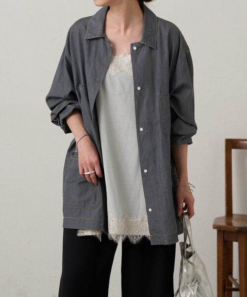 Omekashi(オメカシ)の「スリットレースキャミソール(キャミソール・レディース・ライトグレー/オフホワイト/ブラック/ベージュ・FREE)」の5枚目の写真