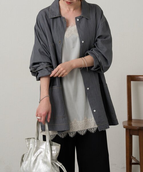 Omekashi(オメカシ)の「スリットレースキャミソール(キャミソール・レディース・ライトグレー/オフホワイト/ブラック/ベージュ・FREE)」の7枚目の写真