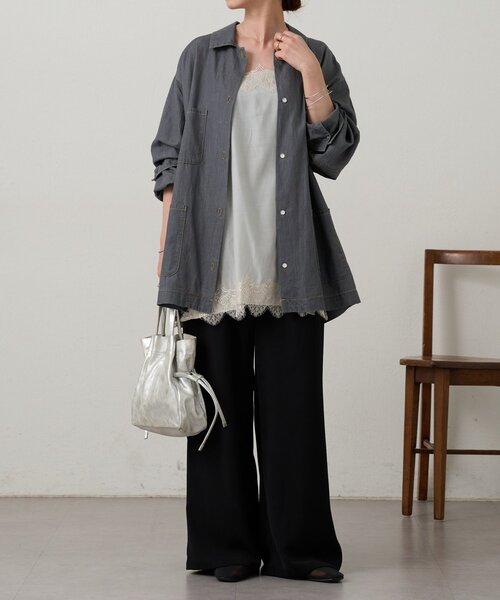 Omekashi(オメカシ)の「スリットレースキャミソール(キャミソール・レディース・ライトグレー/オフホワイト/ブラック/ベージュ・FREE)」の8枚目の写真