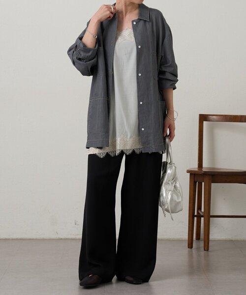 Omekashi(オメカシ)の「スリットレースキャミソール(キャミソール・レディース・ライトグレー/オフホワイト/ブラック/ベージュ・FREE)」の9枚目の写真