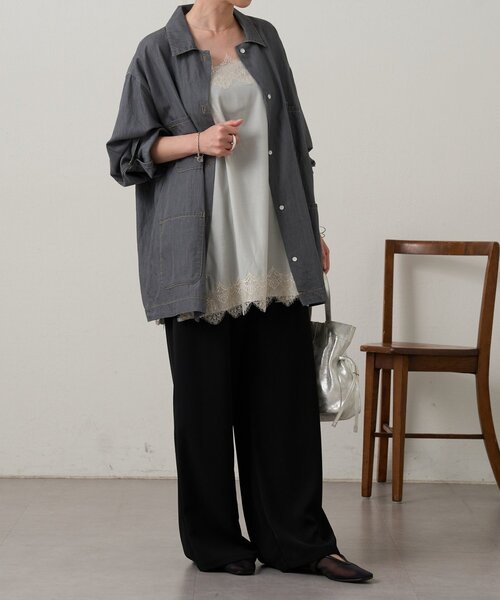 Omekashi(オメカシ)の「スリットレースキャミソール(キャミソール・レディース・ライトグレー/オフホワイト/ブラック/ベージュ・FREE)」の11枚目の写真