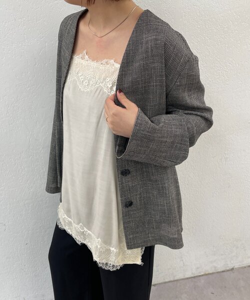 Omekashi(オメカシ)の「スリットレースキャミソール(キャミソール・レディース・ライトグレー/オフホワイト/ブラック/ベージュ・FREE)」の19枚目の写真