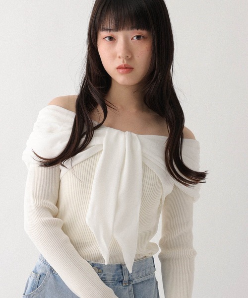 Heather(ヘザー)の「ドッキングリボンオフショルニット 666490(ニット/セーター・レディース・グレー/ブラック/アイボリー・FREE)」の2枚目の写真