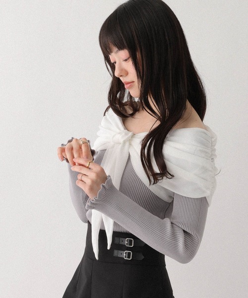Heather(ヘザー)の「ドッキングリボンオフショルニット 666490(ニット/セーター・レディース・グレー/ブラック/アイボリー・FREE)」の22枚目の写真