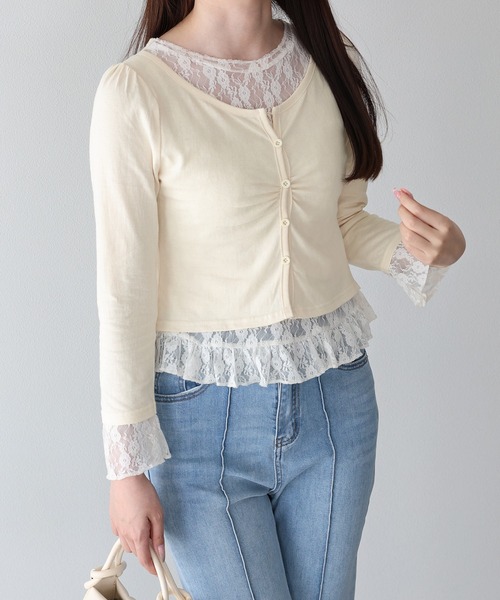 BLUEEAST（ブルーイースト）の「レースレイヤードギャザーTシャツ（Tシャツ/カットソー・レディース・ブラック/グレー/イエロー・MEDIUM）」の11枚目の写真