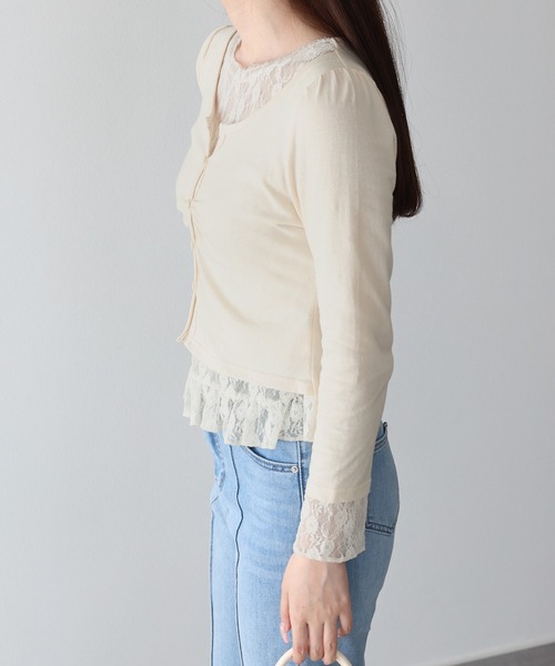 BLUEEAST（ブルーイースト）の「レースレイヤードギャザーTシャツ（Tシャツ/カットソー・レディース・ブラック/グレー/イエロー・MEDIUM）」の13枚目の写真