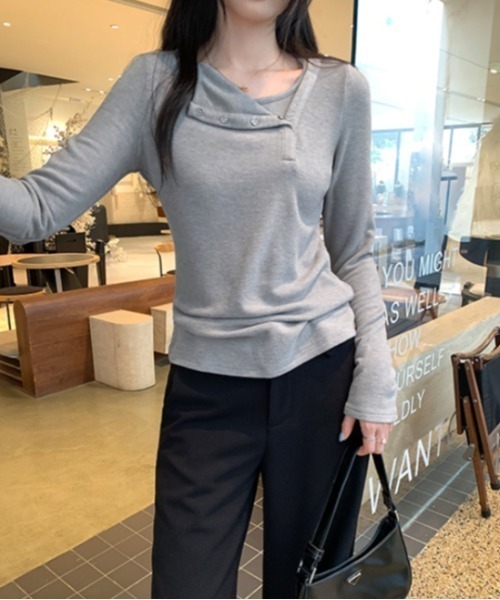 Vipoa（ヴィポア）の「button layered tee（Tシャツ/カットソー・レディース・グレー/ブラック/ホワイト・FREE）」の14枚目の写真