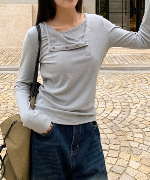 Vipoa（ヴィポア）の「button layered tee（Tシャツ/カットソー・レディース・グレー/ブラック/ホワイト・FREE）」の11枚目の写真