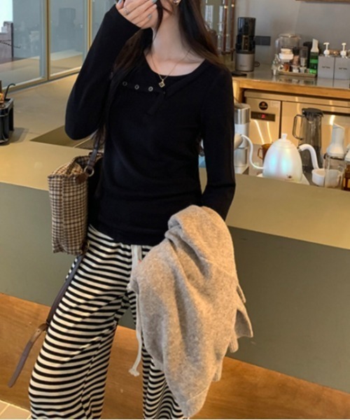 Vipoa（ヴィポア）の「button layered tee（Tシャツ/カットソー・レディース・グレー/ブラック/ホワイト・FREE）」の22枚目の写真