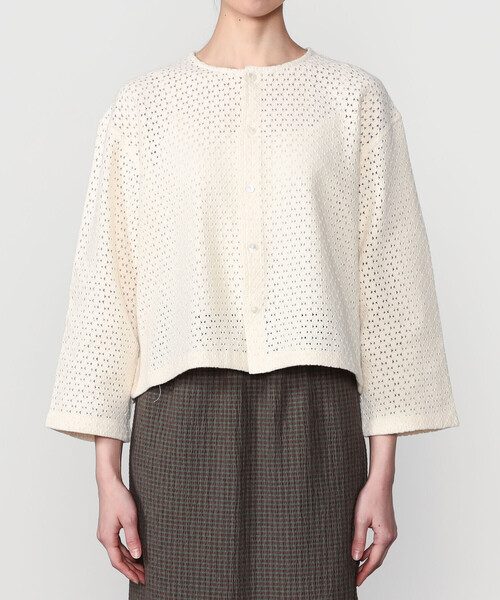 Bshop（ビショップ）の「INDIA INDUSTRY | ラティスレース シャツカーディガン WOMEN（シャツ/ブラウス・レディース・アイボリー/ブラック・1）」の8枚目の写真