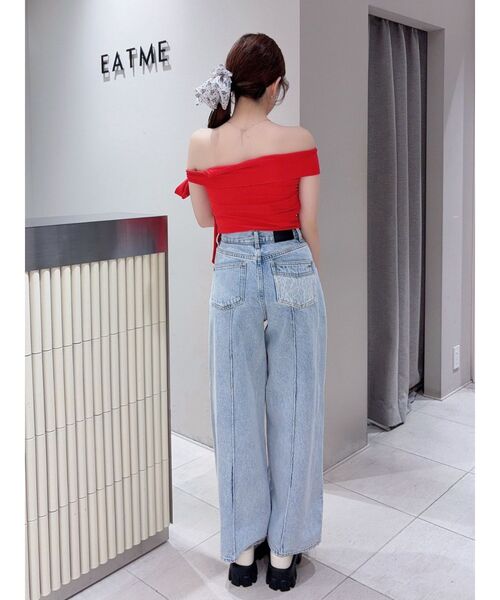 EATME(イートミー)の「シングルリボンオフショルTOP(Tシャツ/カットソー・レディース・レッド/ブラック/アイボリー/グレー・FREE)」の8枚目の写真