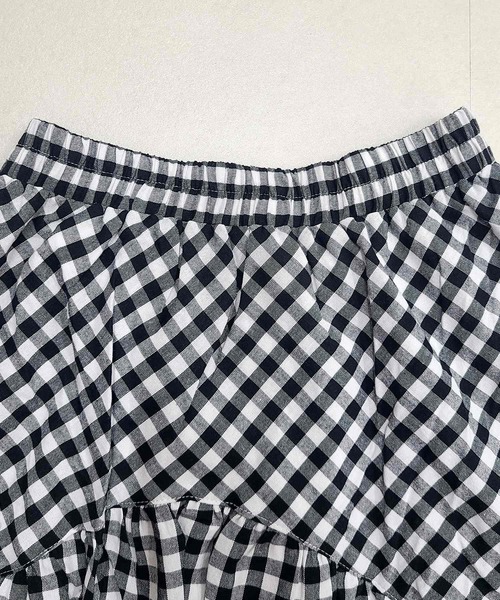 DAY CLOSET(デイ クローゼット)の「【シルエに変化を付けるラウンド切り替え】リネンライク ギンガムチェック柄 Aライン フレア スカート レディース(スカート・レディース・ブラック・FREE)」の3枚目の写真
